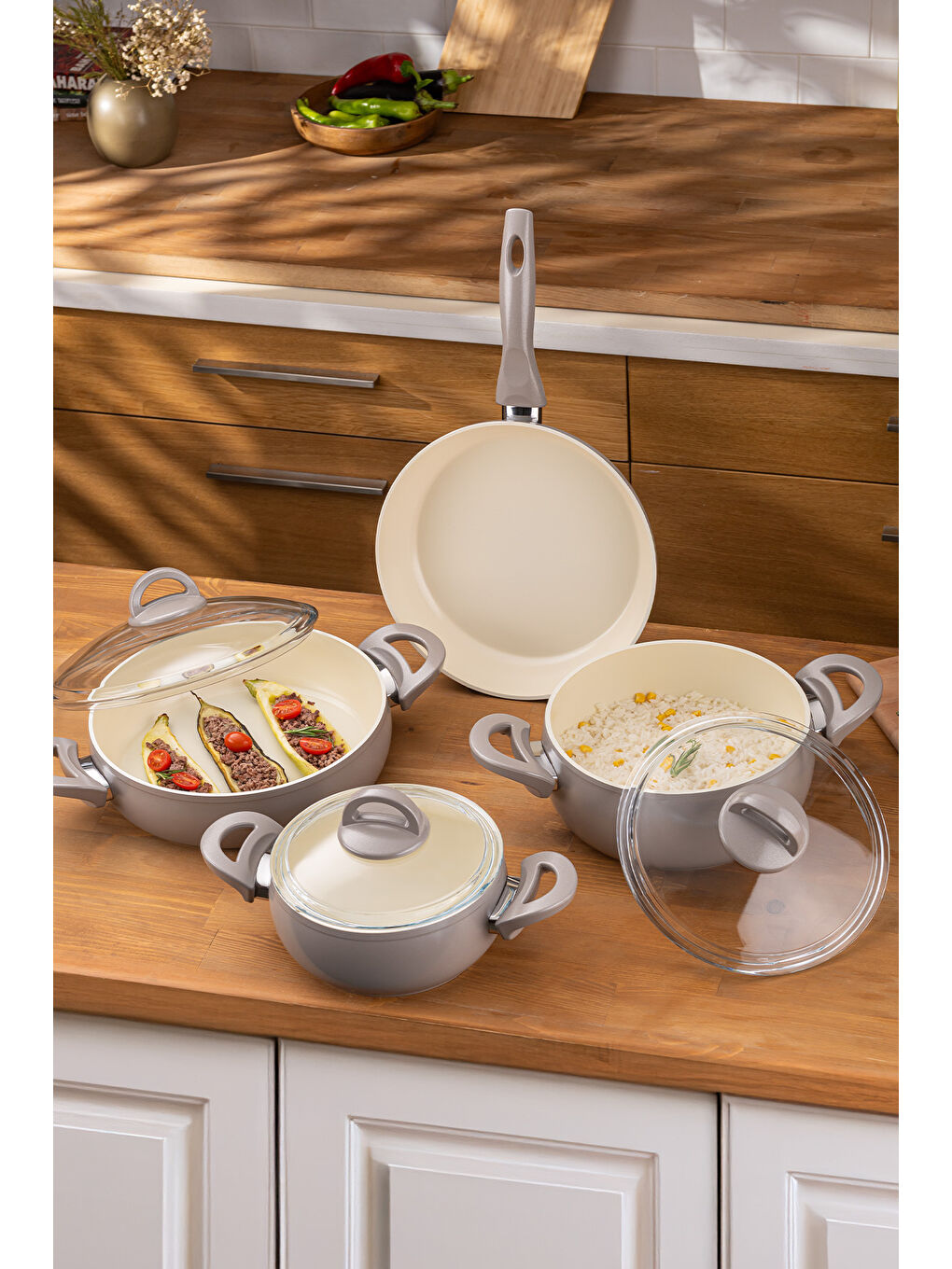 Crystal 7 Parça Güveç Seti Bej-2