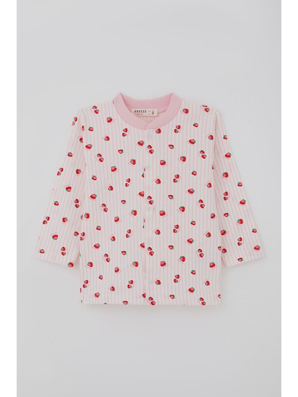 Kız Bebek Pijama Takımı Önden Çıtçıtlı Çilek Desenli Ekru (4-6 Ay)-1