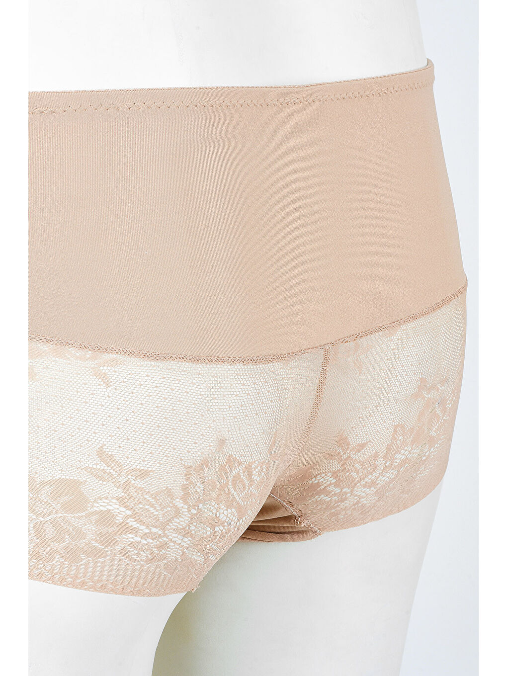 Bej Ten Rengi Lazer Kesim Dantelli Karın Toparlayıcı Korse-1