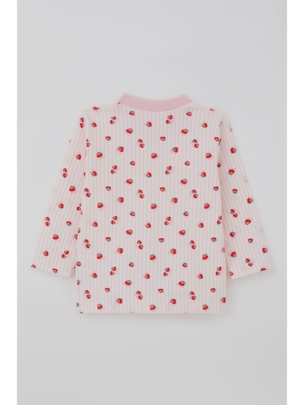 Kız Bebek Pijama Takımı Önden Çıtçıtlı Çilek Desenli Ekru (4-6 Ay)-3