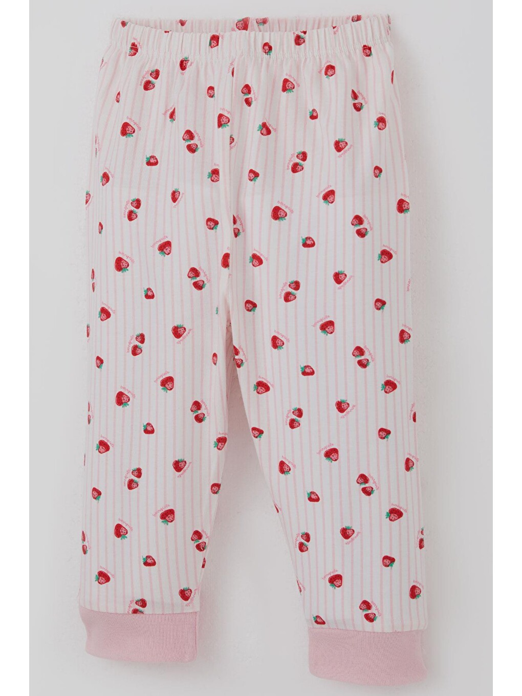 Kız Bebek Pijama Takımı Önden Çıtçıtlı Çilek Desenli Ekru (4-6 Ay)-6