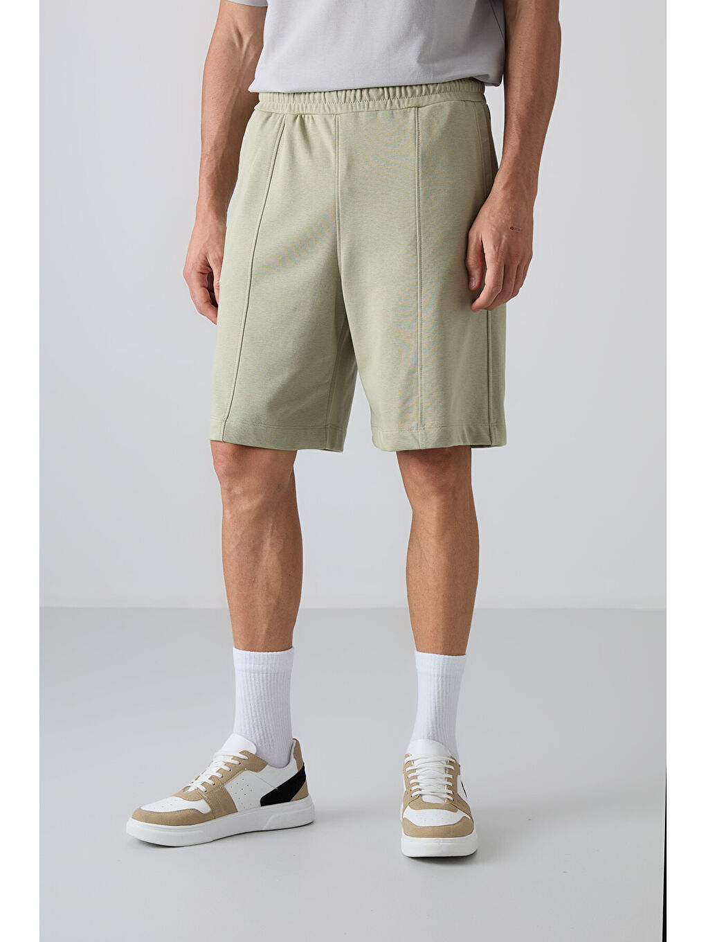 Yeşil Çağla Pamuklu Kalın Yumuşak Dokulu Comfort Fit Basic Erkek Şort - 81261-1