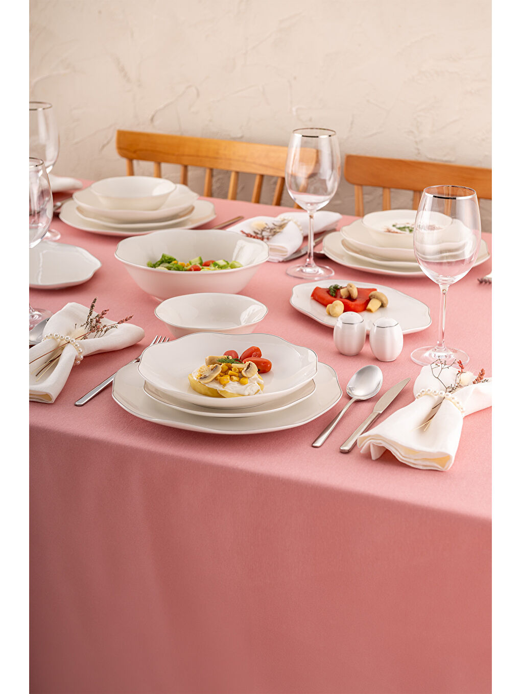 Beyaz Lotus 53 Parça 12 Kişilik Yemek Takımı Platin-2