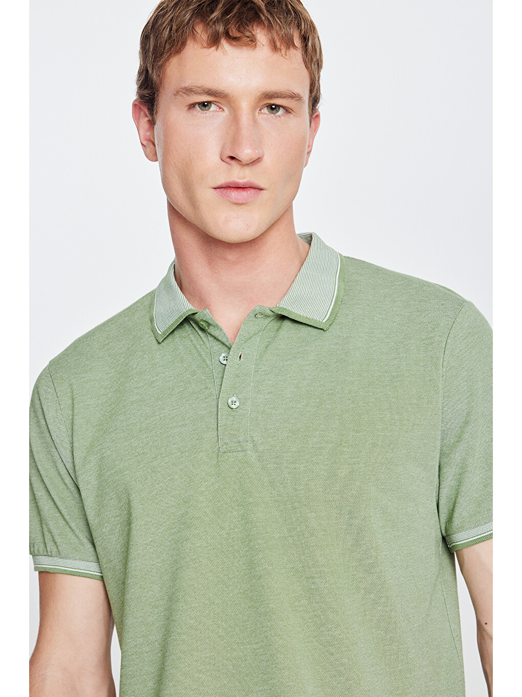 Erkek Yeşil Slim Fit Dar Kesim Kıvrılmaz Polo Yaka Kısa Kollu Tişört-8