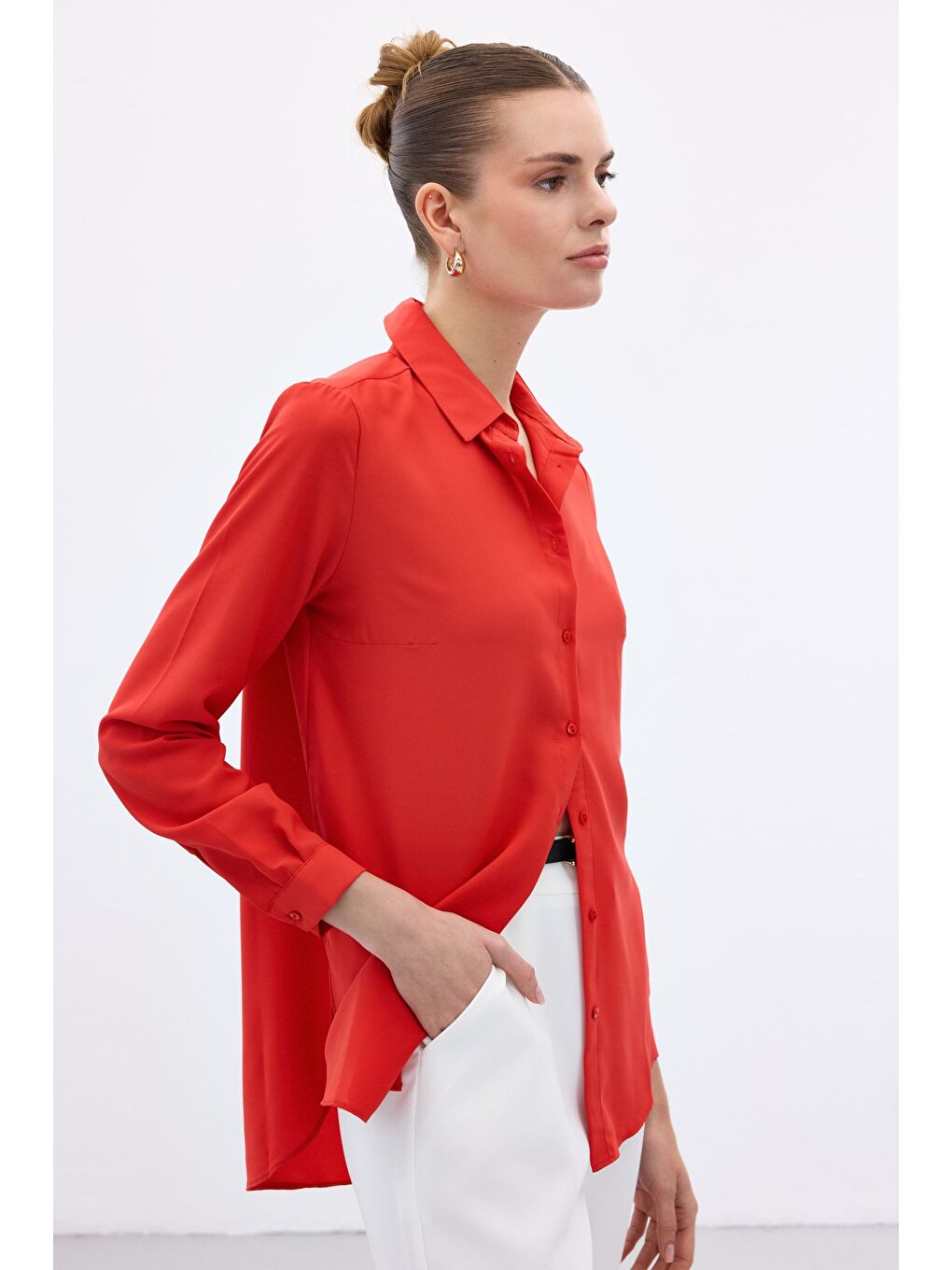 Düz Klasik Gömlek - Kırmızı-1