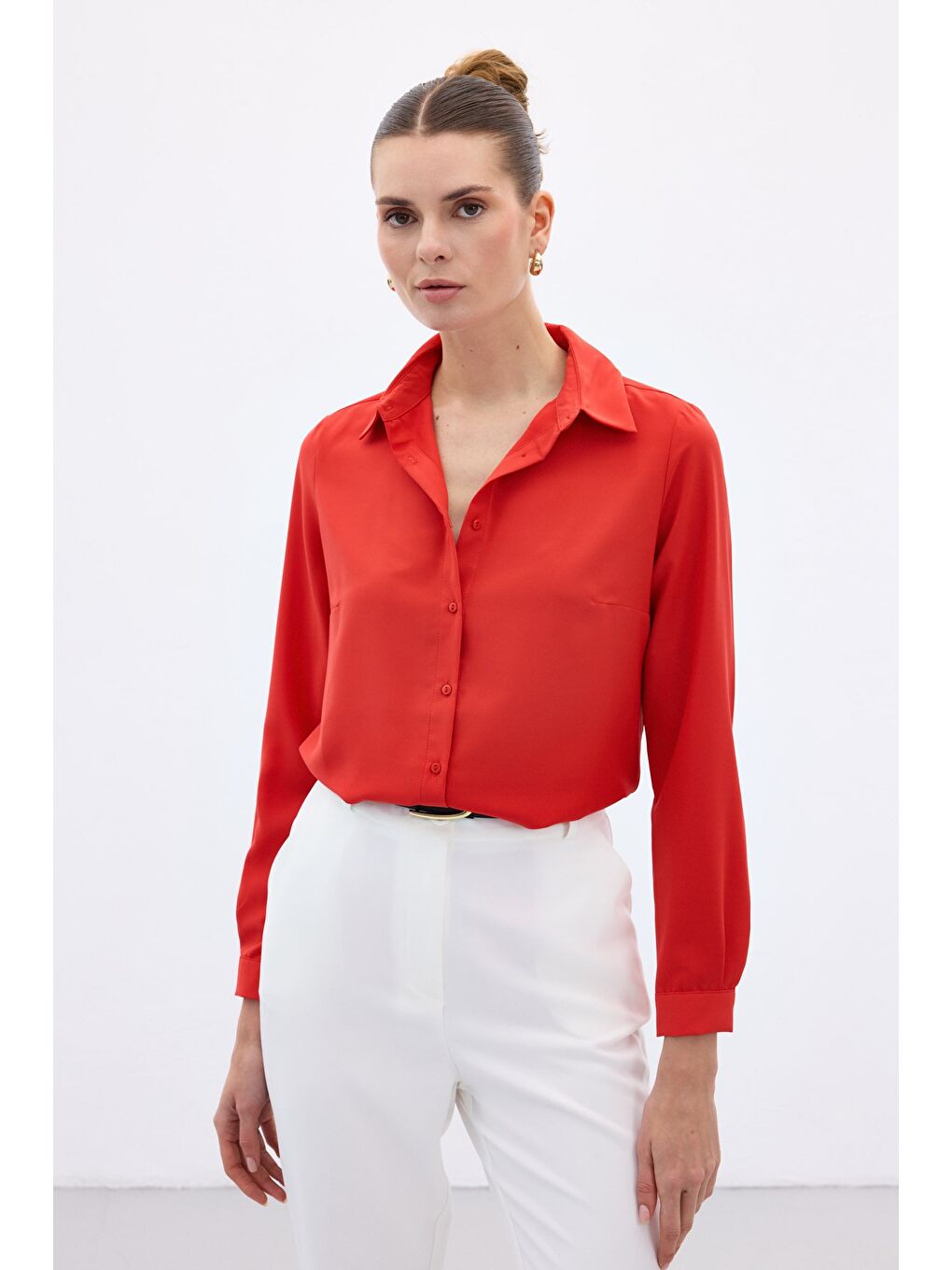 Düz Klasik Gömlek - Kırmızı-3