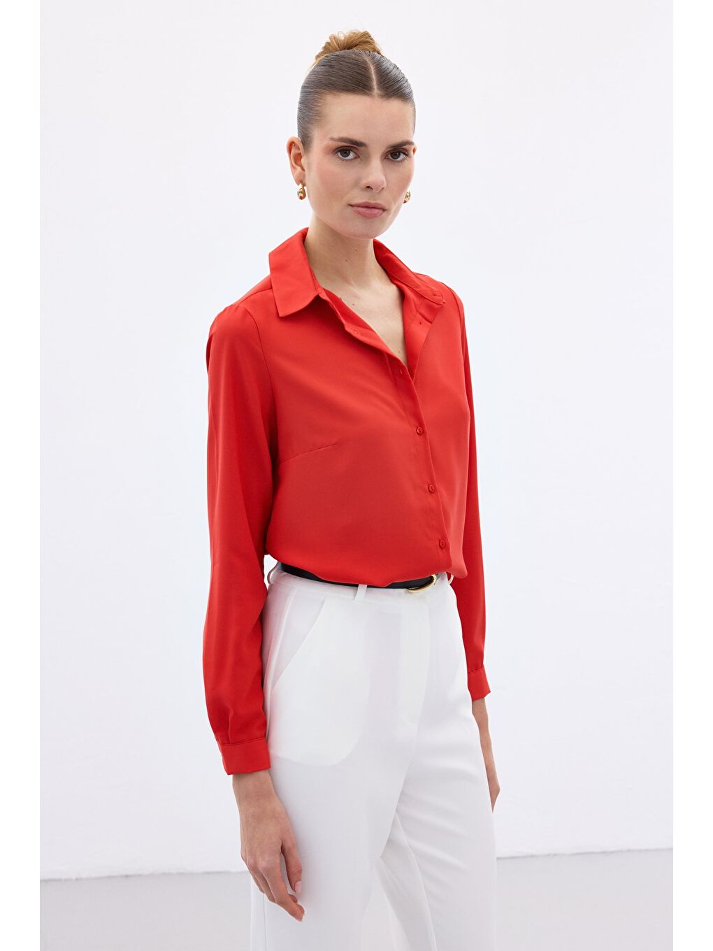 Düz Klasik Gömlek - Kırmızı-4