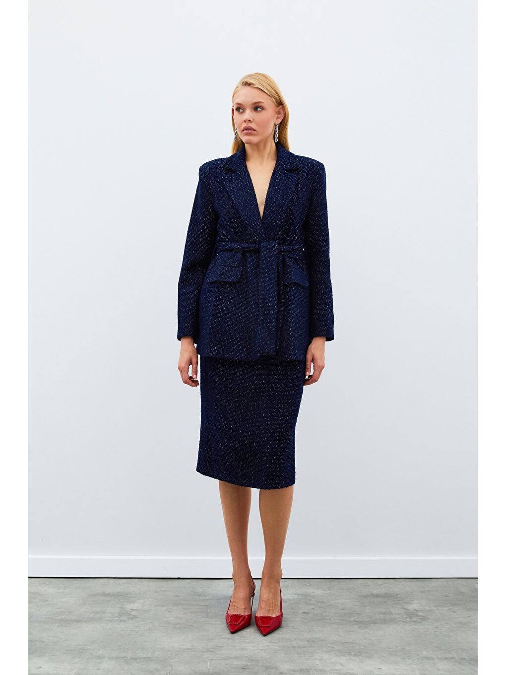 Midi Boy Tüvit Etek - Lacivert-1