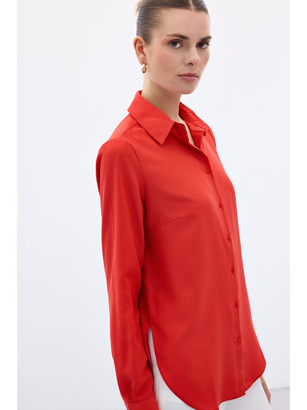 Düz Klasik Gömlek - Kırmızı-5