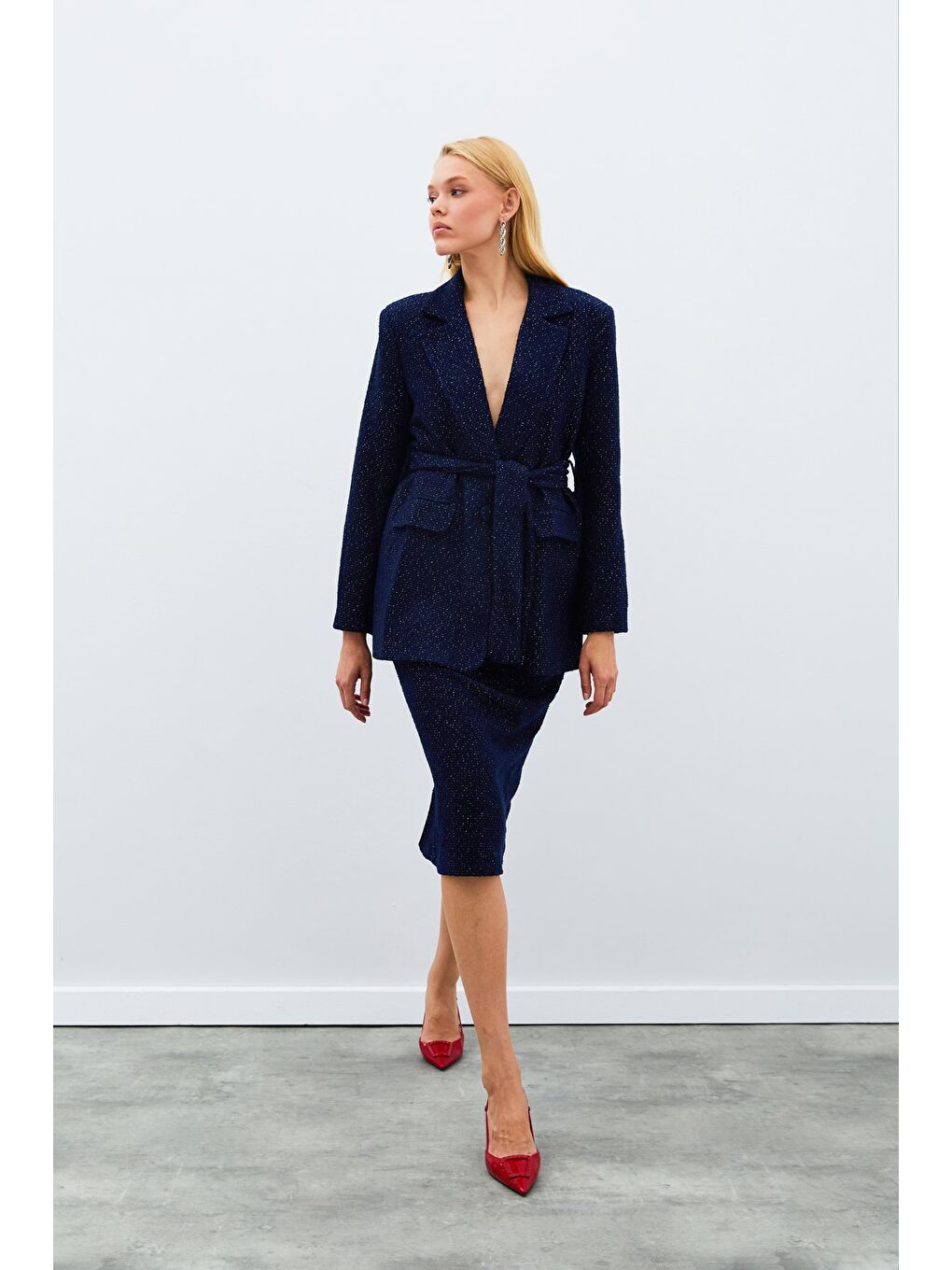 Midi Boy Tüvit Etek - Lacivert-2