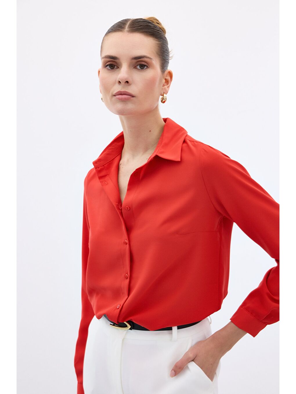 Düz Klasik Gömlek - Kırmızı-6
