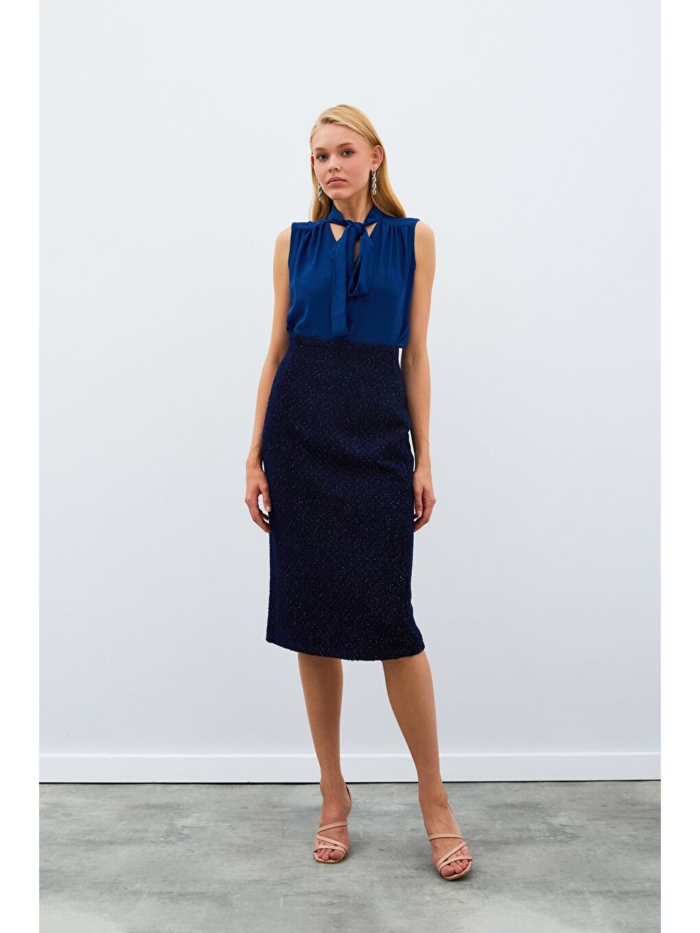 Midi Boy Tüvit Etek - Lacivert-3