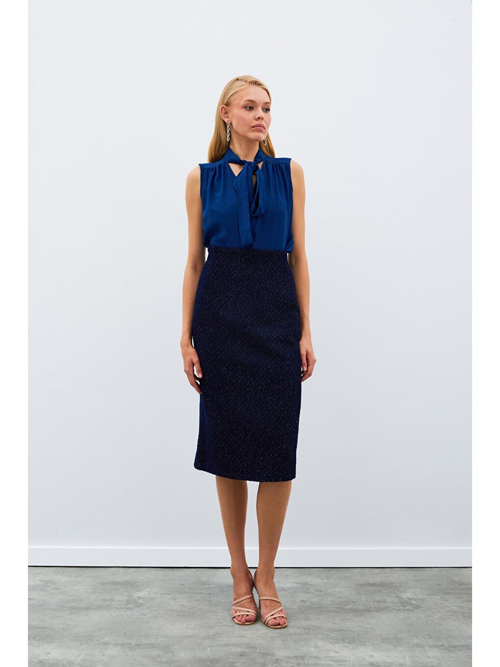 Midi Boy Tüvit Etek - Lacivert-4