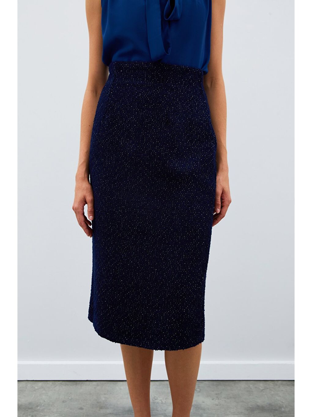 Midi Boy Tüvit Etek - Lacivert-6