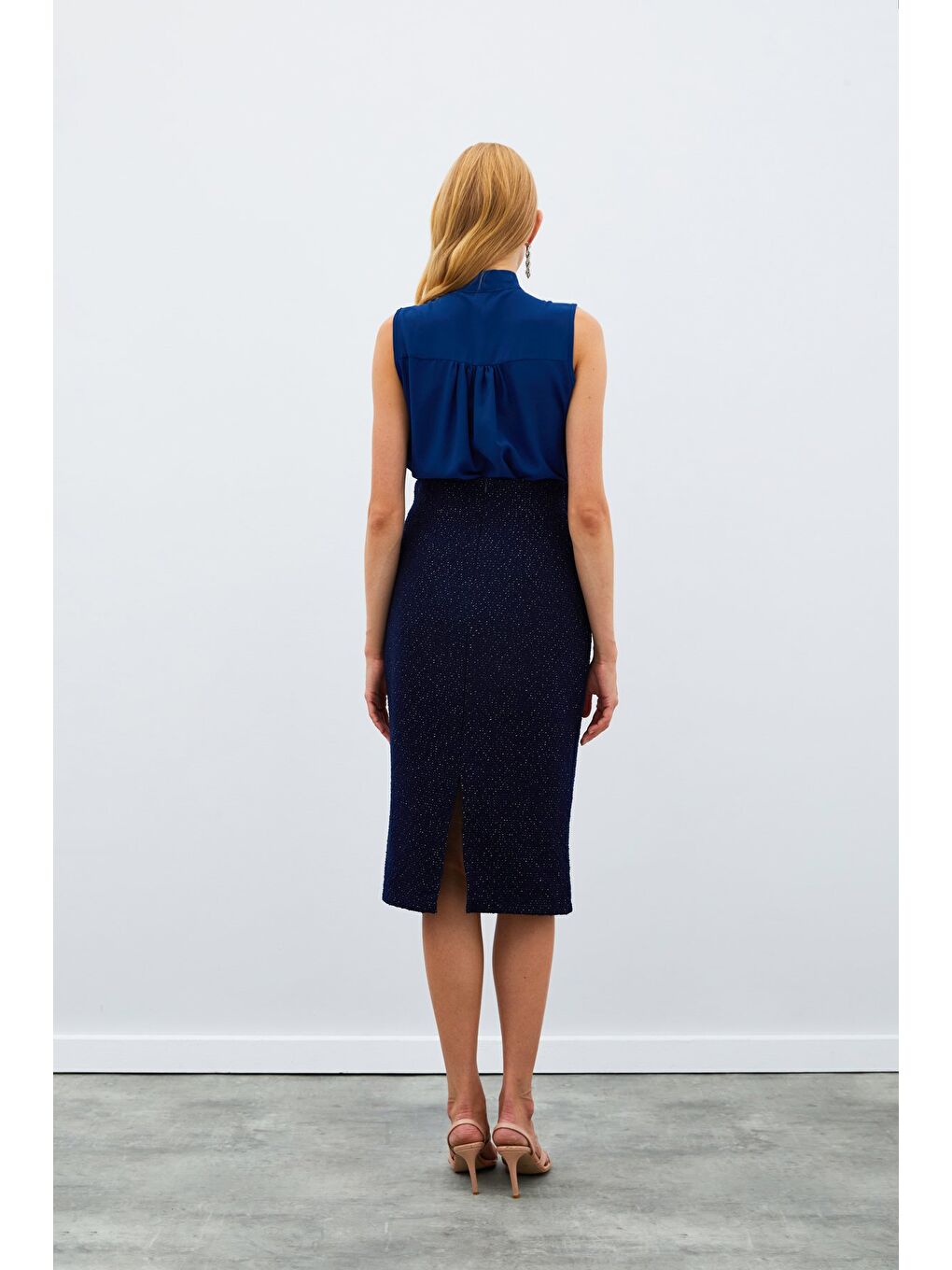 Midi Boy Tüvit Etek - Lacivert-7