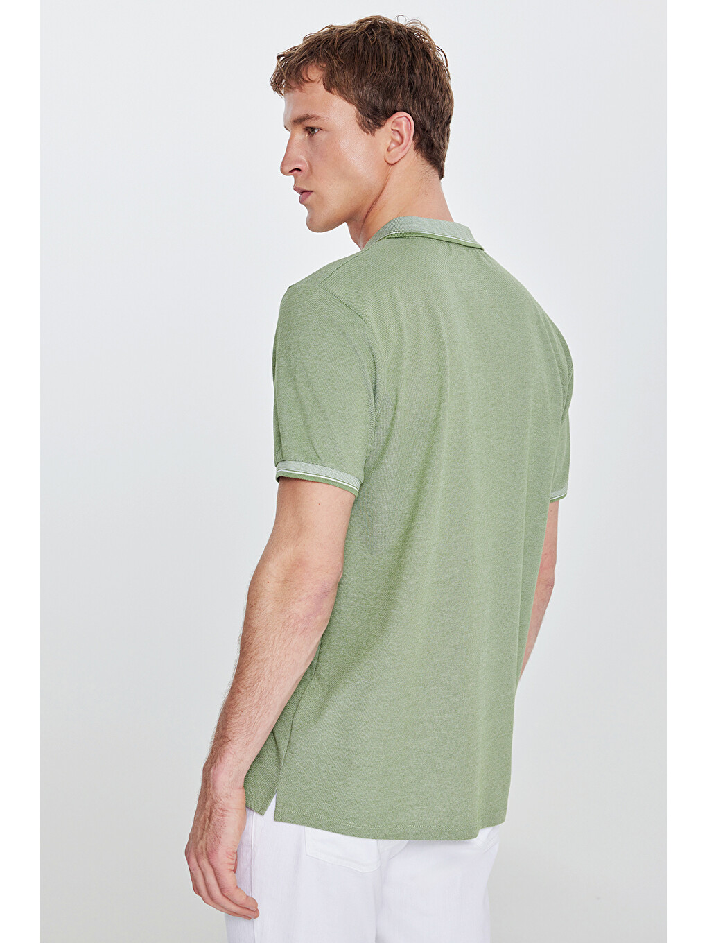Erkek Yeşil Slim Fit Dar Kesim Kıvrılmaz Polo Yaka Kısa Kollu Tişört-9