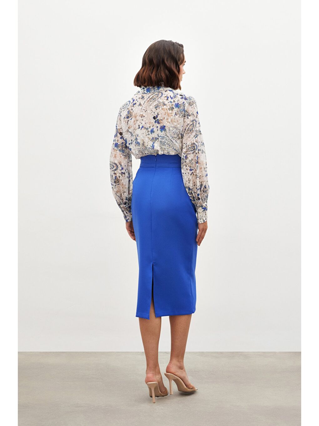 Aksesuar Detaylı Kalem Etek - Mavi-5