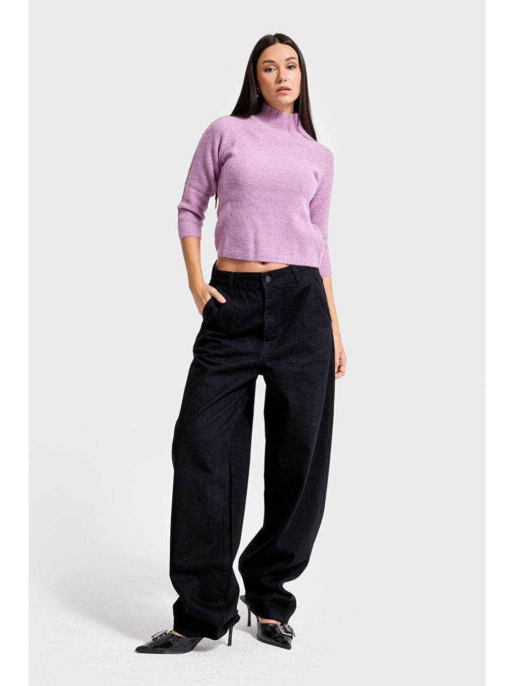 Kadın Siyah Black Od Renk Juniper Skater Fit Bol Kesim Denim Pantolon-1