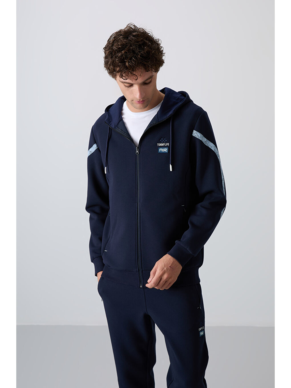 İndigo Pamuklu Kalın Yumuşak Dokulu Comfort Fit Baskılı Erkek Eşofman Takım - 85236-1