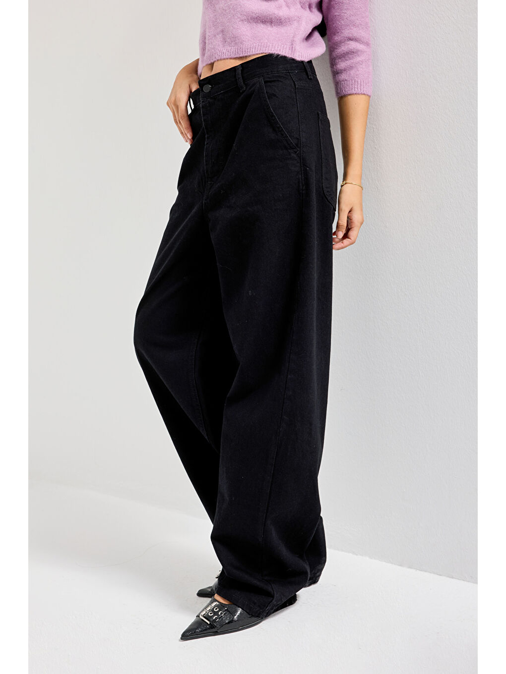 Kadın Siyah Black Od Renk Juniper Skater Fit Bol Kesim Denim Pantolon-2