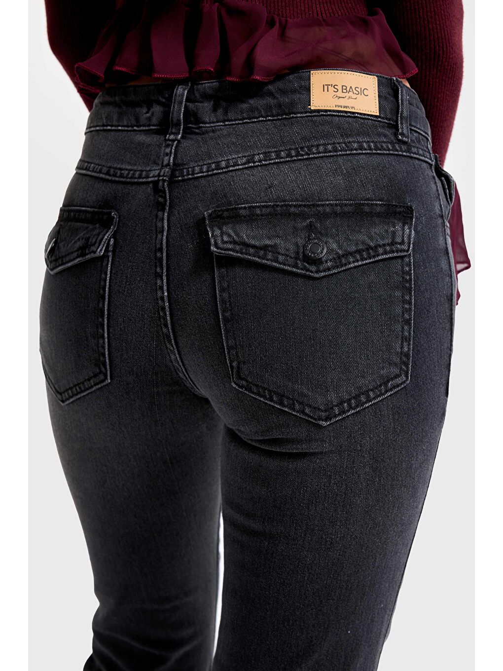 Gri Kadın Koyu Füme Renk 2w5-1 SLN05 Midrise Flare Fit Esnek Kumaş İç Boy 83cm Denim Jean-2