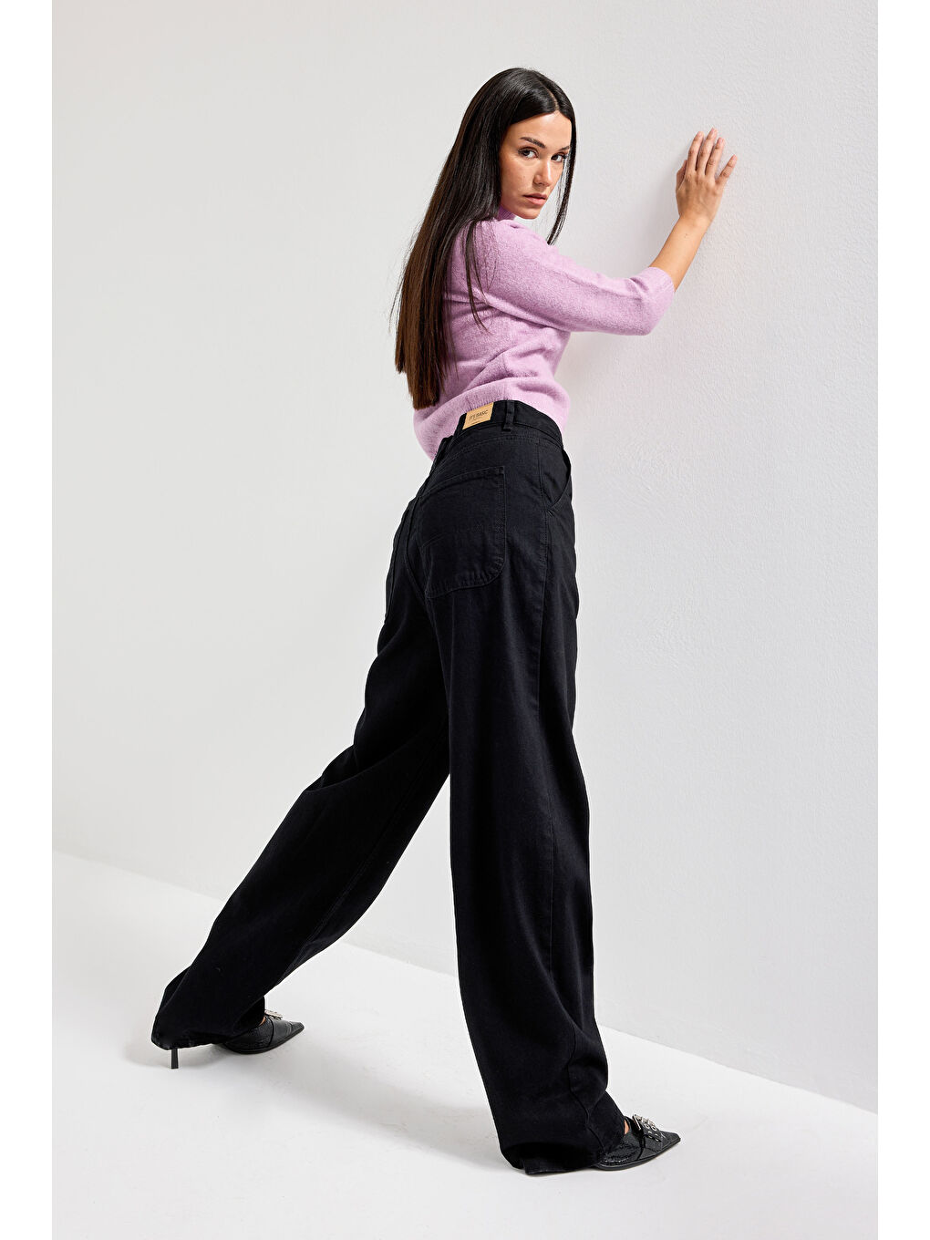 Kadın Siyah Black Od Renk Juniper Skater Fit Bol Kesim Denim Pantolon-5