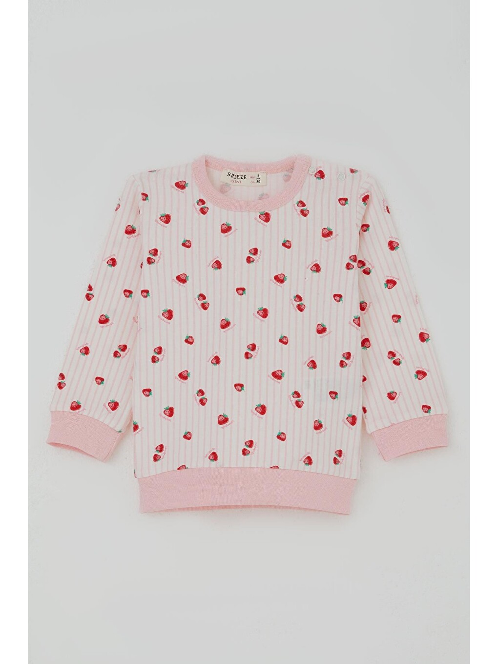Kız Bebek Pijama Takımı Omuzdan Patlı Çilek Desenli Ekru (4 Ay-1 Yaş)-1