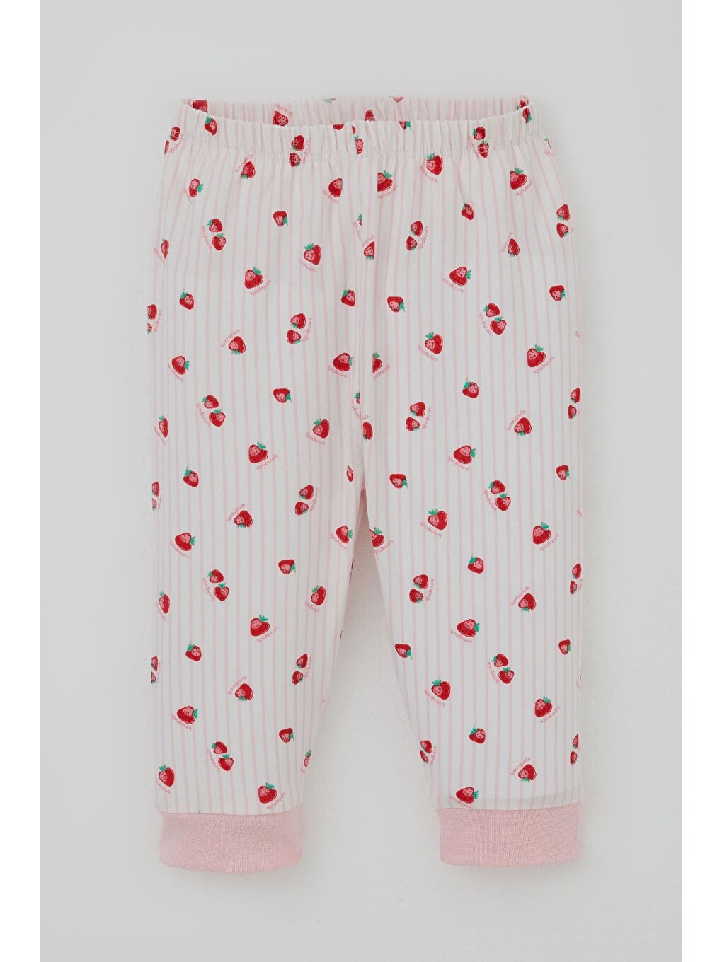 Kız Bebek Pijama Takımı Omuzdan Patlı Çilek Desenli Ekru (4 Ay-1 Yaş)-2