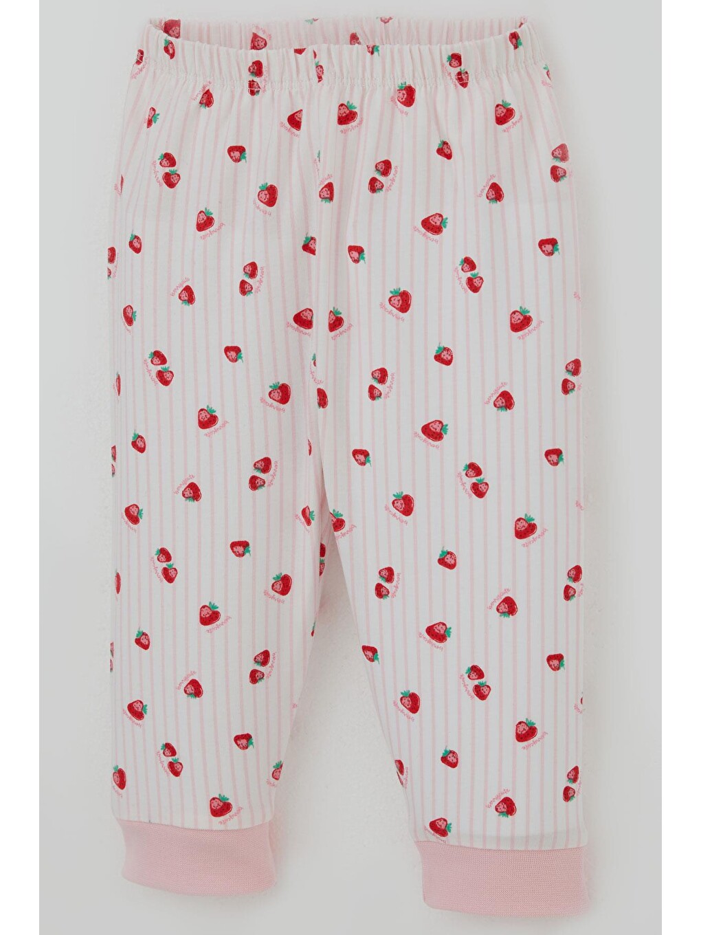 Kız Bebek Pijama Takımı Omuzdan Patlı Çilek Desenli Ekru (4 Ay-1 Yaş)-6