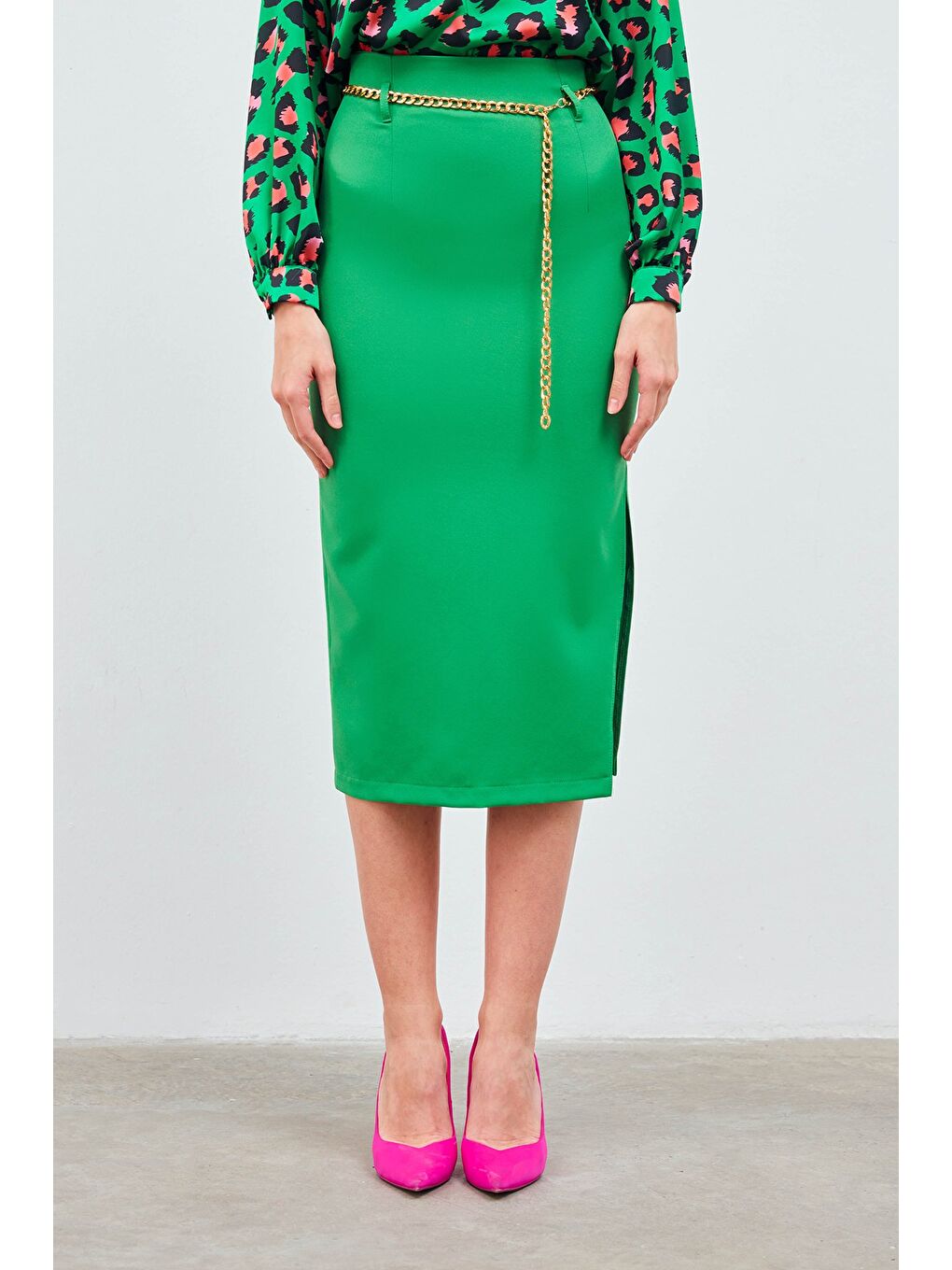 Zincir Kemerli Kalem Etek - K.Yeşil-1
