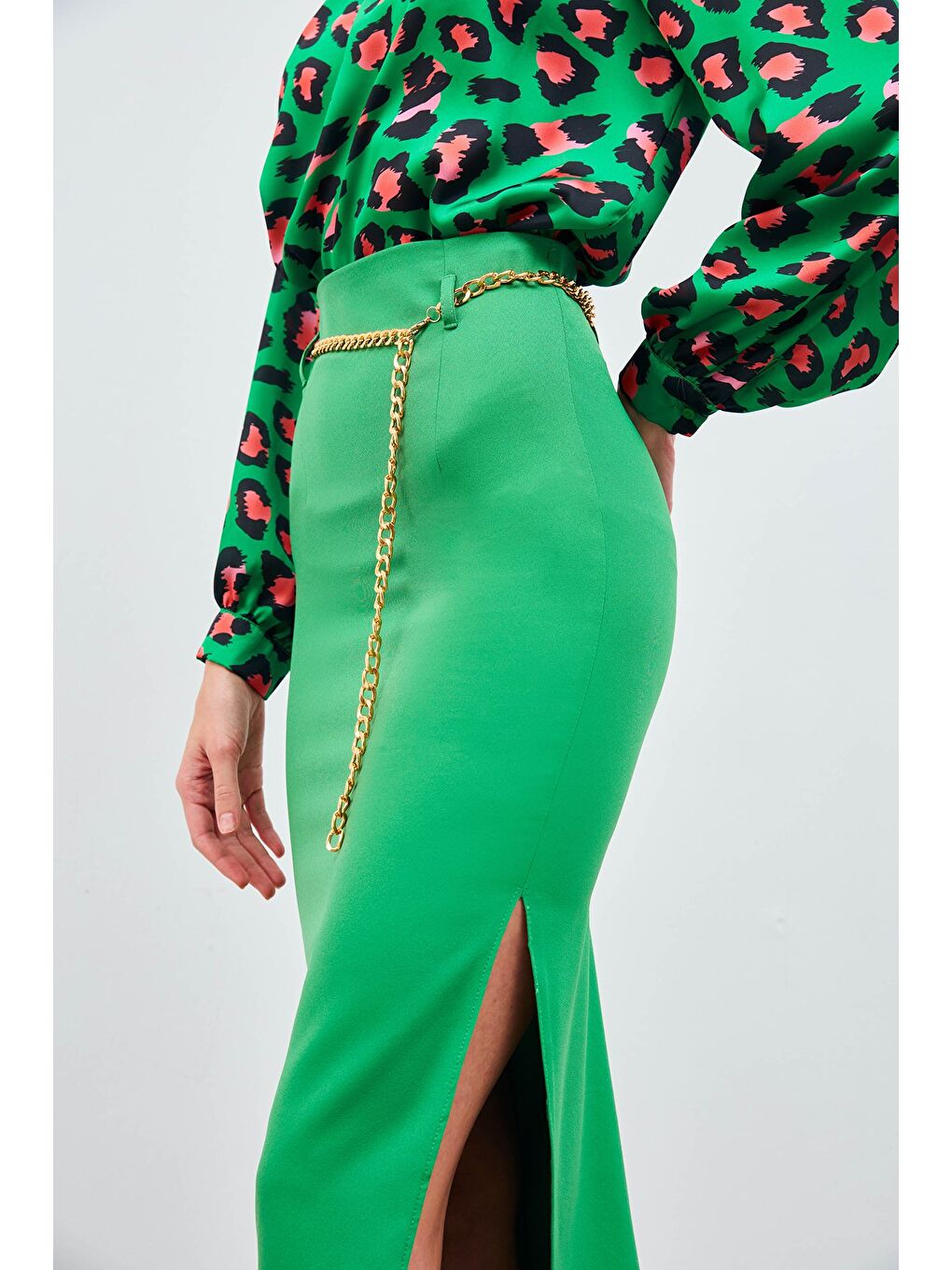 Zincir Kemerli Kalem Etek - K.Yeşil-2