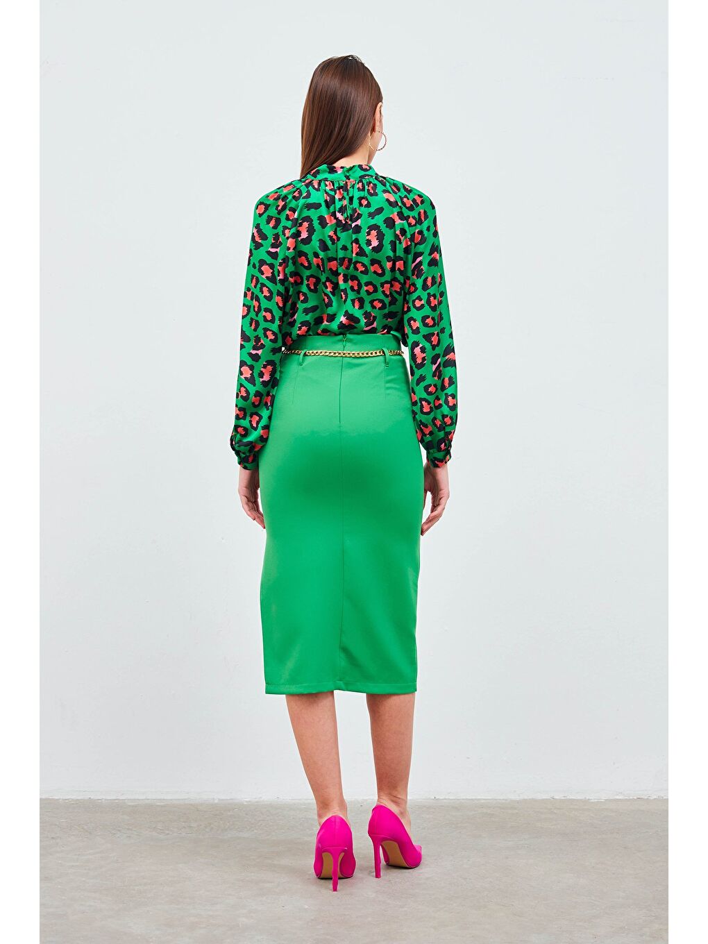 Zincir Kemerli Kalem Etek - K.Yeşil-3