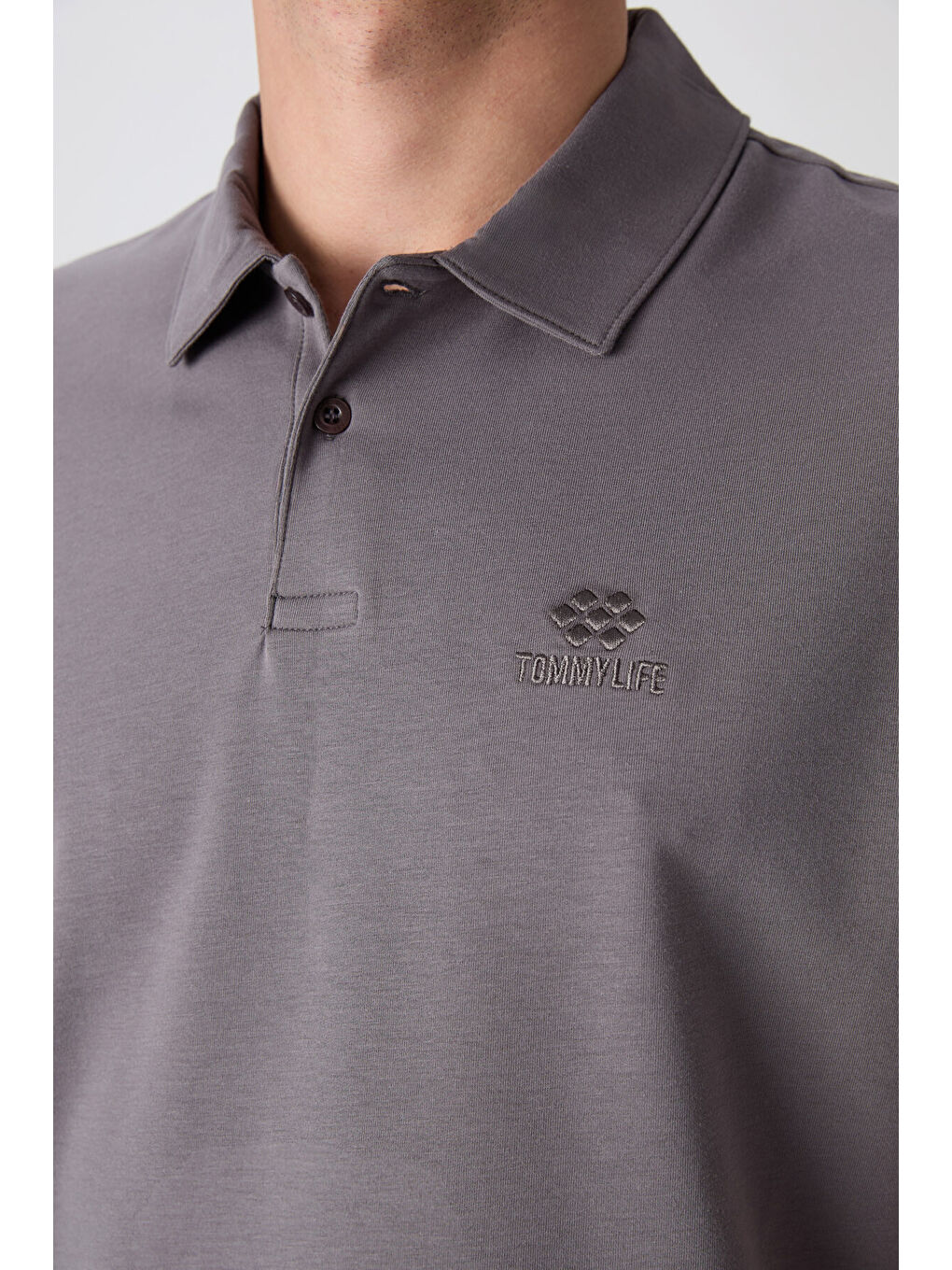 Koyu Gri Pamuklu Kalın Yumuşak Dokulu Standart Fit Basic Polo Yaka Erkek Tişört - 88348-1