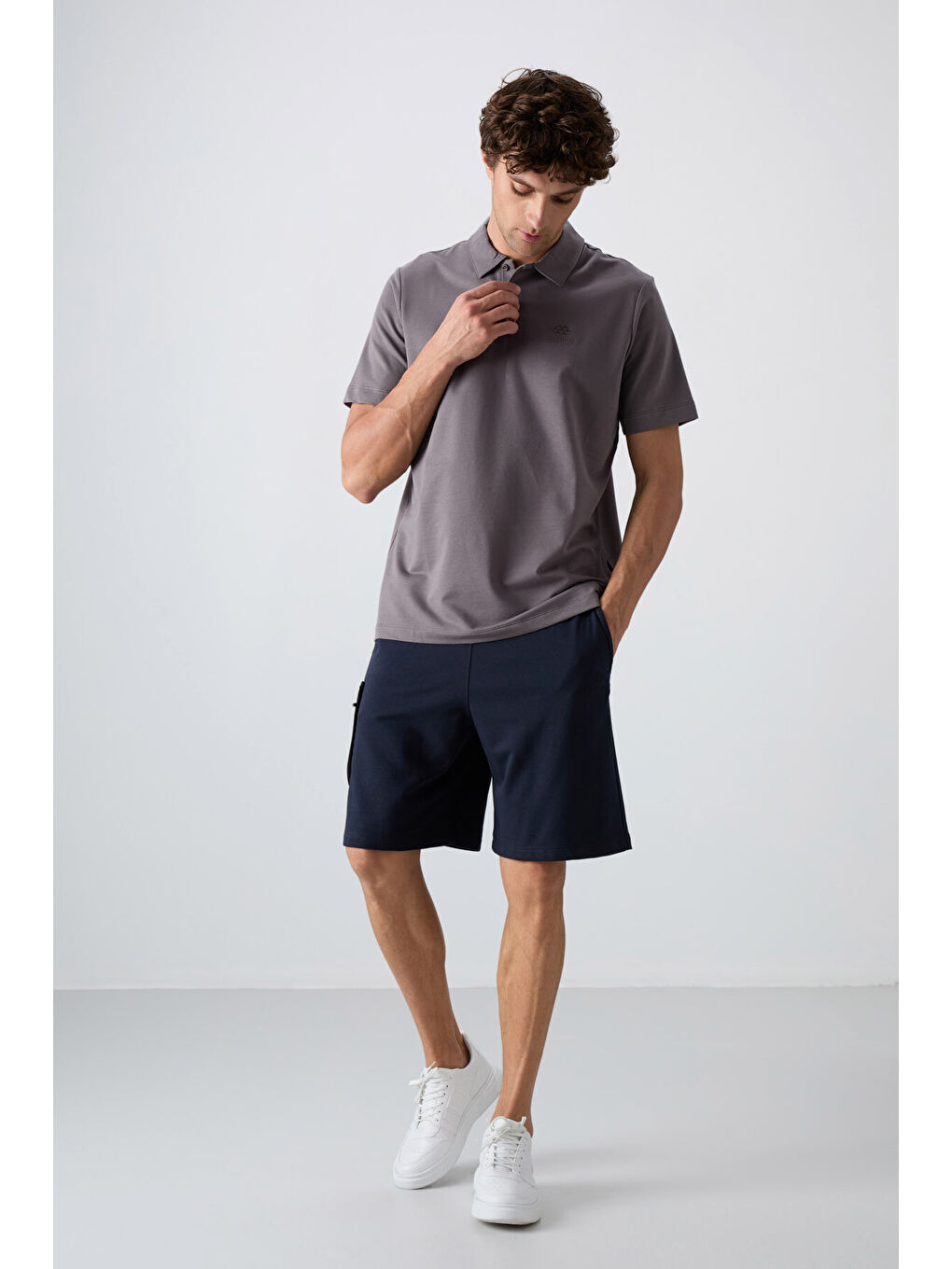 Koyu Gri Pamuklu Kalın Yumuşak Dokulu Standart Fit Basic Polo Yaka Erkek Tişört - 88348-2