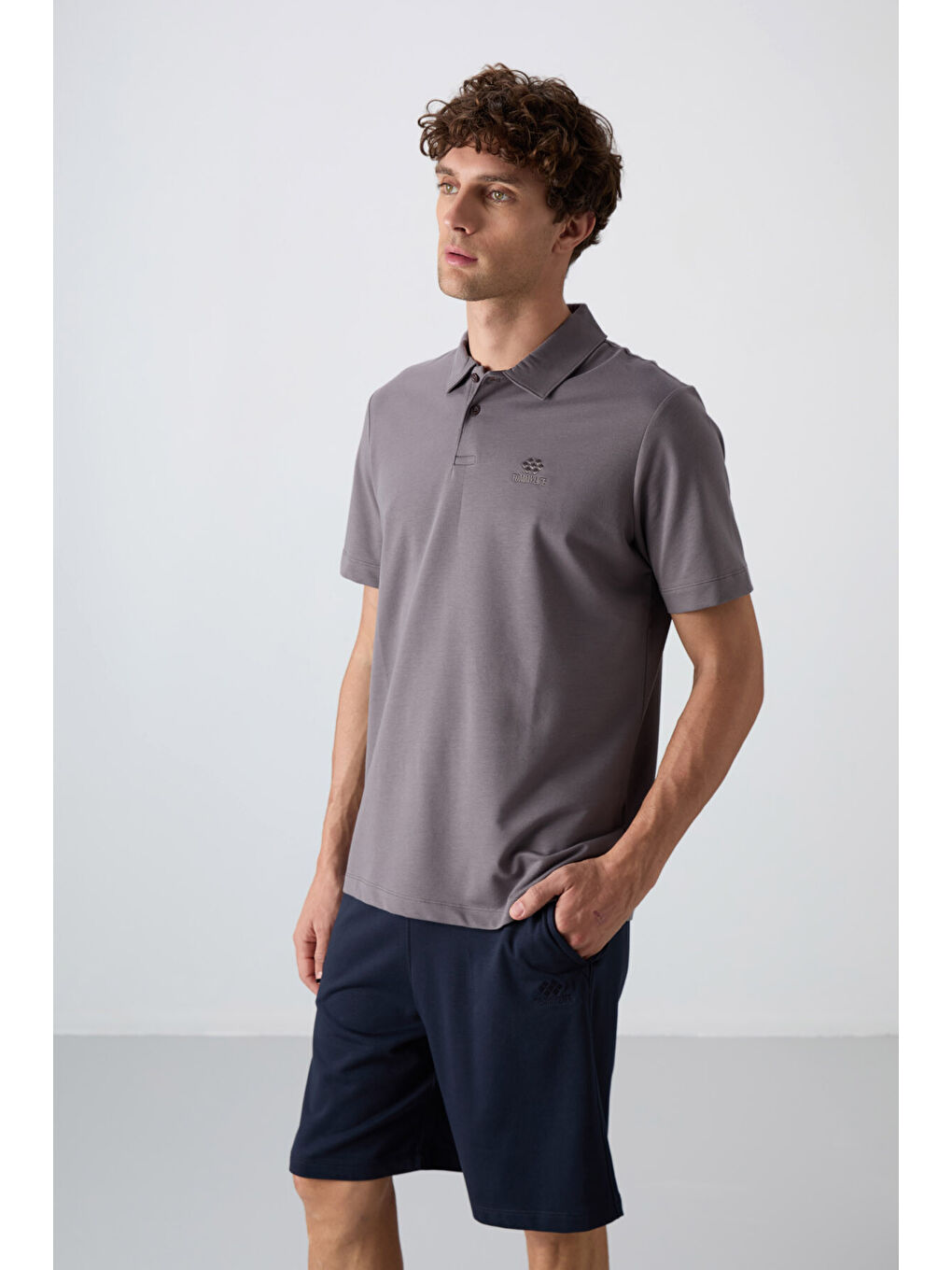 Koyu Gri Pamuklu Kalın Yumuşak Dokulu Standart Fit Basic Polo Yaka Erkek Tişört - 88348-3