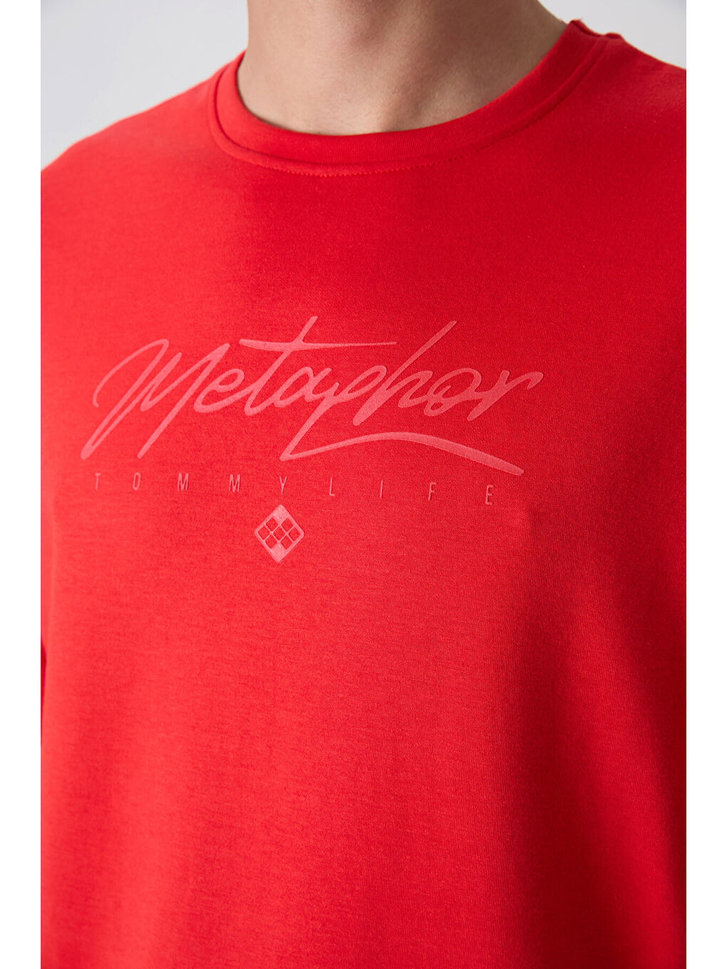 Kırmızı Fiesta Pamuklu Kalın Yumuşak Dokulu Oversize Fit Baskılı Erkek Tişört - 88320-2