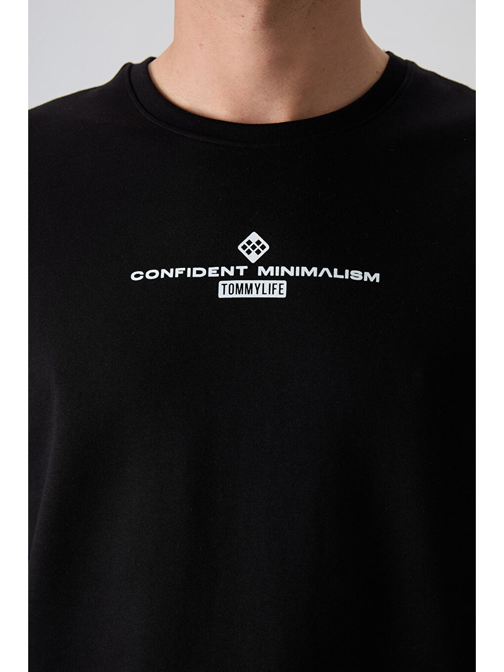 Siyah Sıyah/Beyaz Pamuklu Kalın Yumuşak Dokulu Oversize Fit Baskılı Erkek Tişört - 88321-1