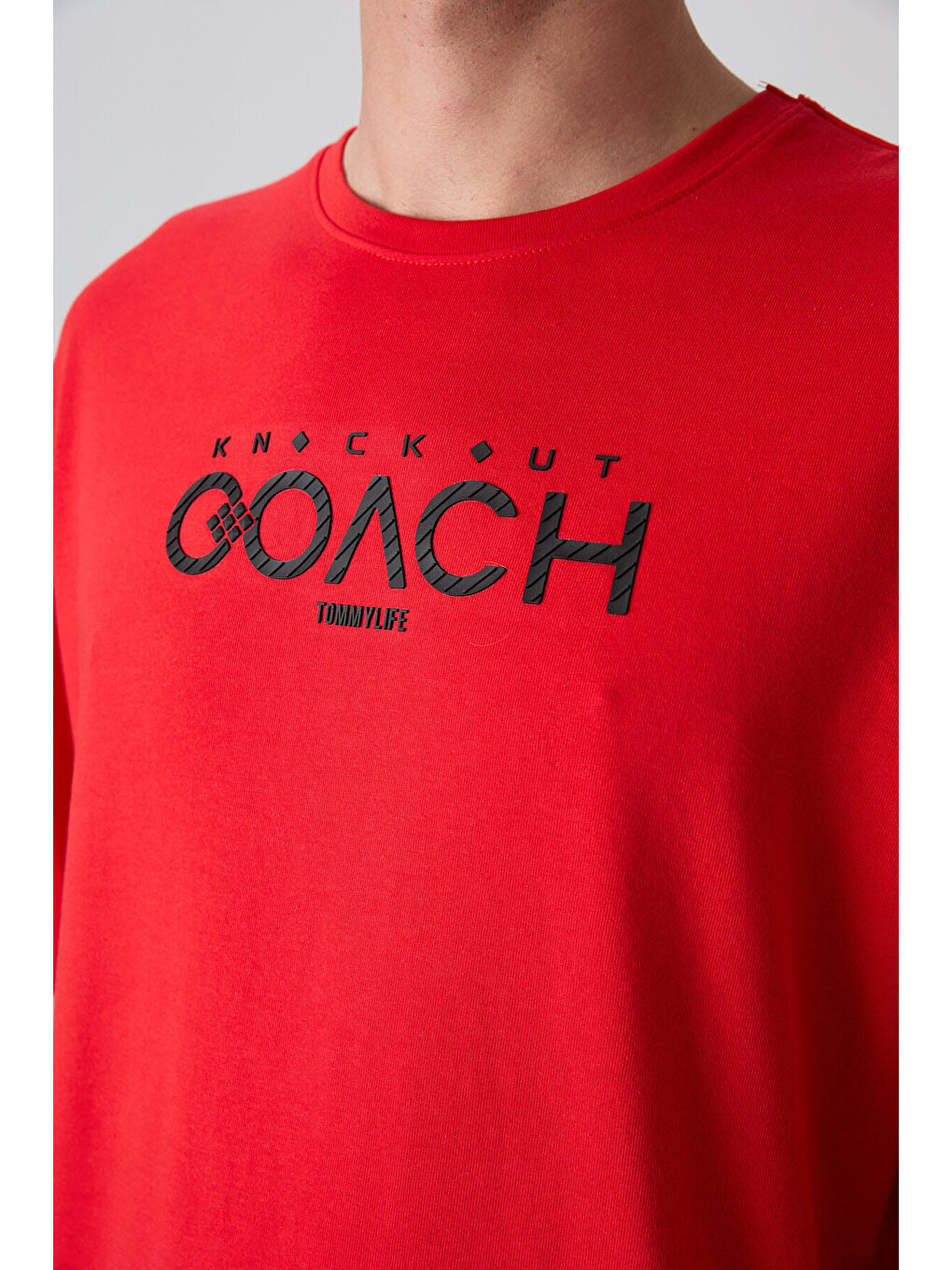 Kırmızı Pamuklu Kalın Yumuşak Dokulu Oversize Fit Baskılı Erkek Tişört - 88329-2