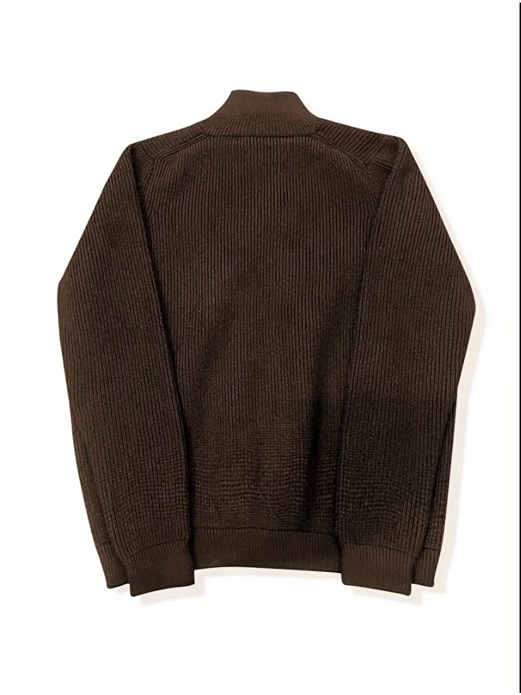 Kahverengi Erkek Dik Yaka Fermuarlı Standart Fit Triko Hırka-1