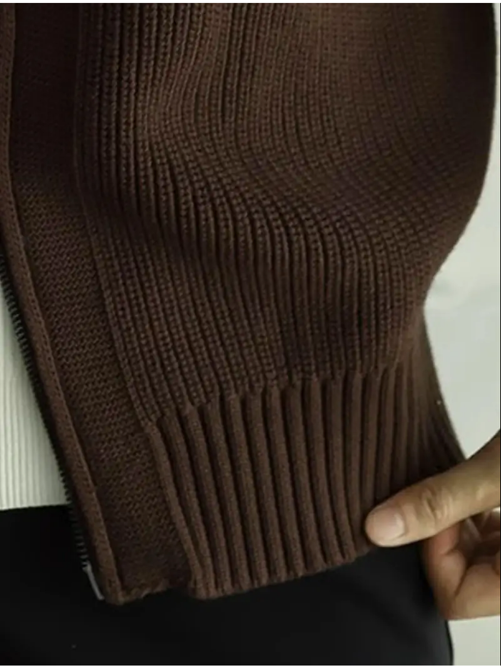 Kahverengi Erkek Dik Yaka Fermuarlı Standart Fit Triko Hırka-2