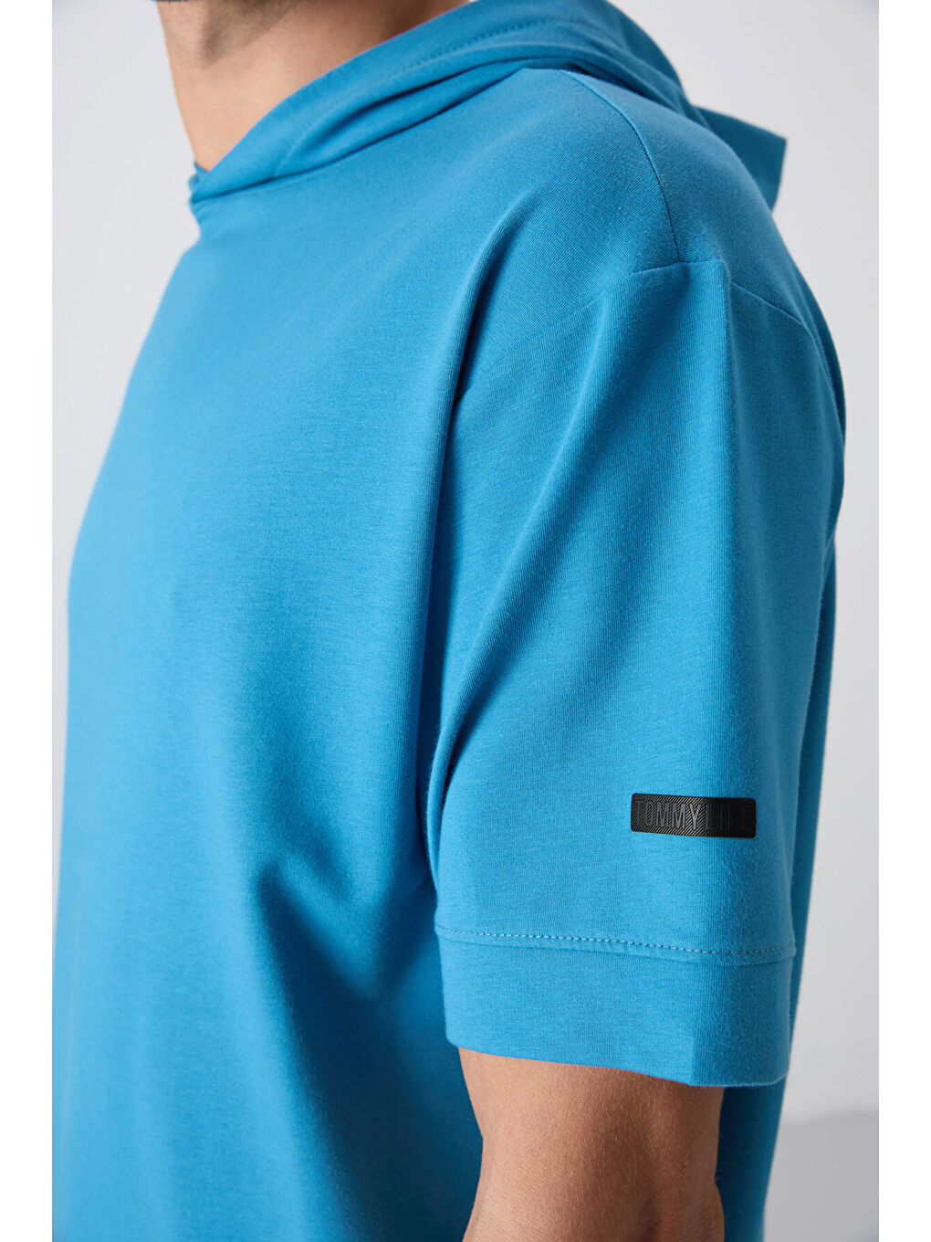 Petrol Mavi Pamuklu Kalın Yumuşak Dokulu Oversize Fit Basic Erkek Tişört - 88352-2