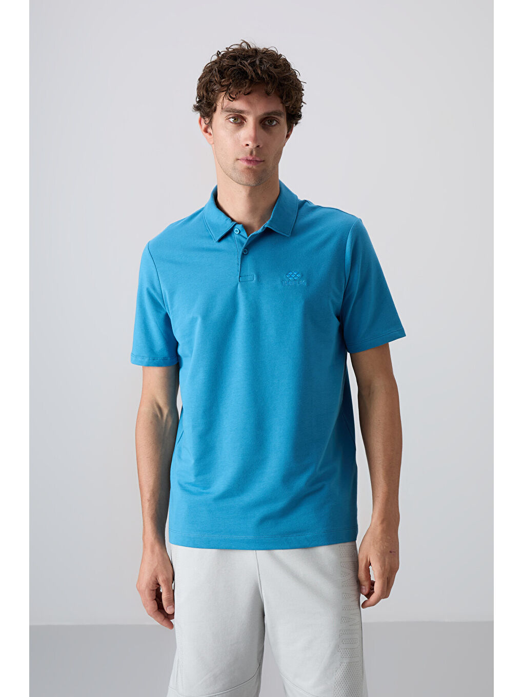 Petrol Mavi Pamuklu Kalın Yumuşak Dokulu Standart Fit Basic Polo Yaka Erkek Tişört - 88348-1
