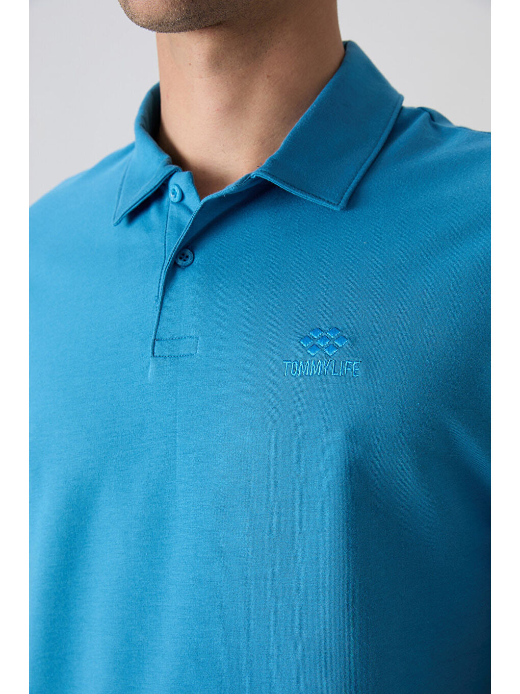 Petrol Mavi Pamuklu Kalın Yumuşak Dokulu Standart Fit Basic Polo Yaka Erkek Tişört - 88348-2