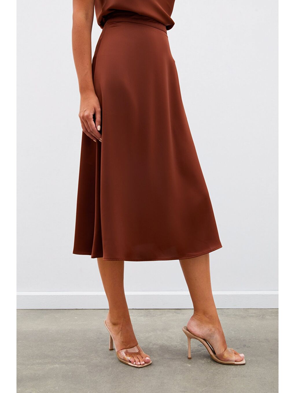 Kahverengi Midi Boy Saten Etek - Kahve-6