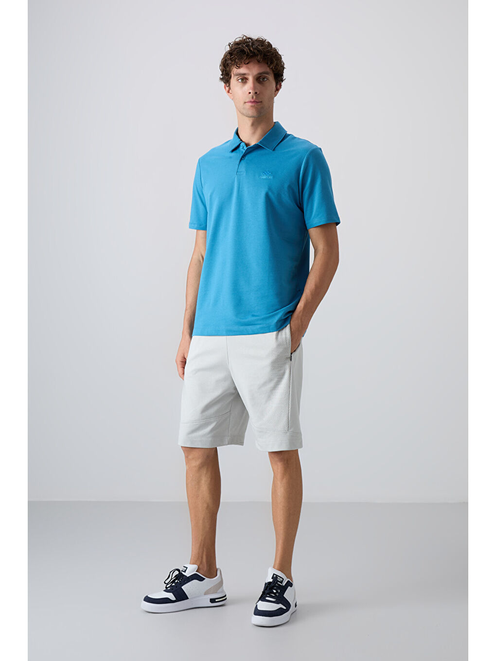 Petrol Mavi Pamuklu Kalın Yumuşak Dokulu Standart Fit Basic Polo Yaka Erkek Tişört - 88348-3