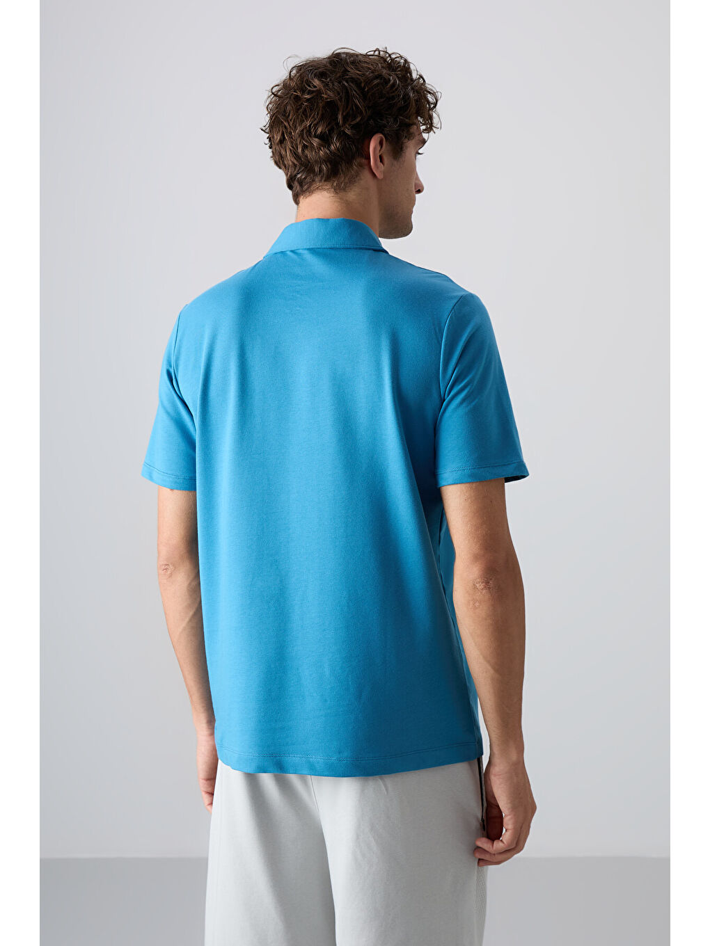 Petrol Mavi Pamuklu Kalın Yumuşak Dokulu Standart Fit Basic Polo Yaka Erkek Tişört - 88348-4