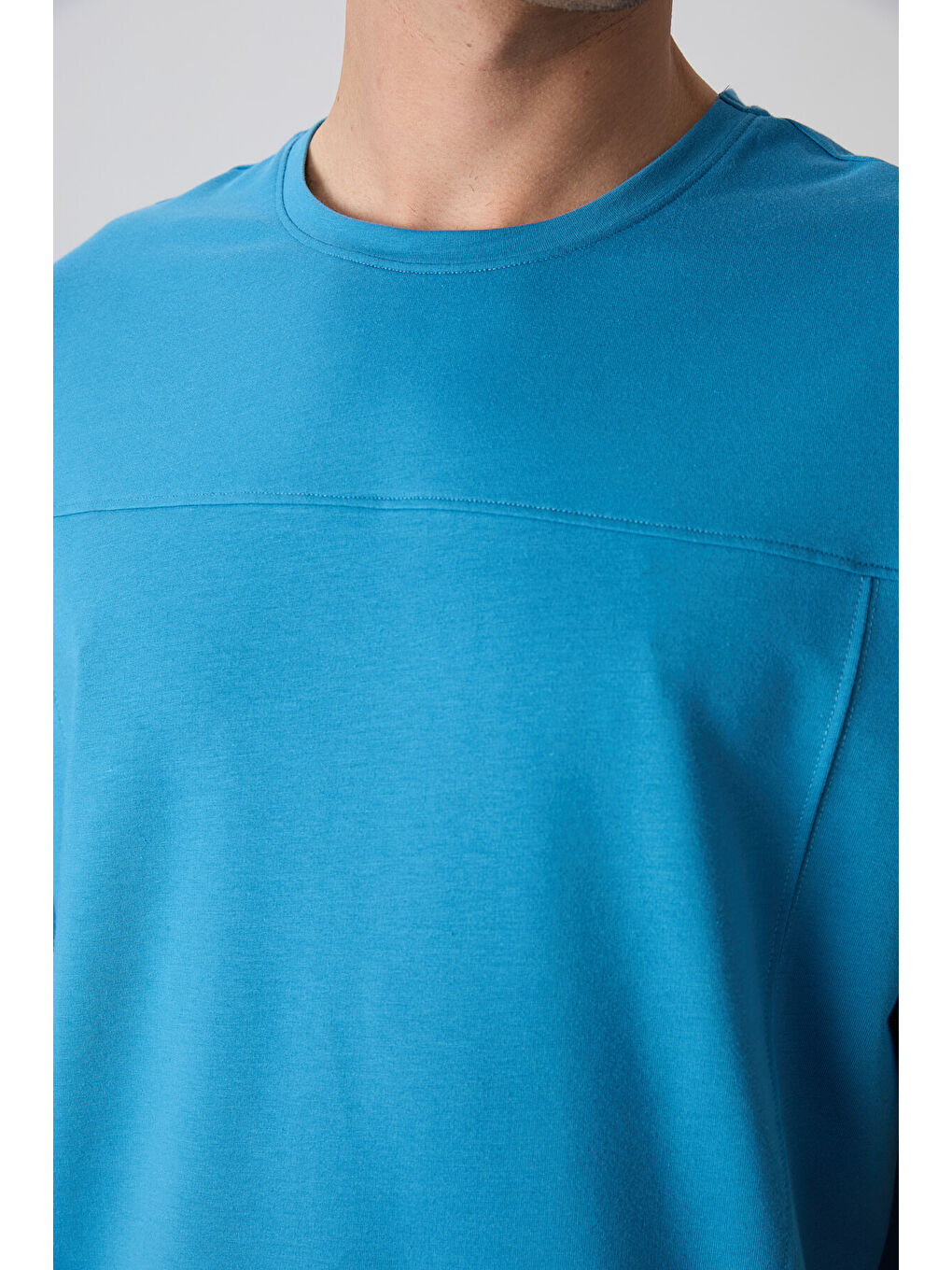 Petrol Mavi Pamuklu Kalın Yumuşak Dokulu Oversize Fit Basic Erkek Tişört - 88349-3