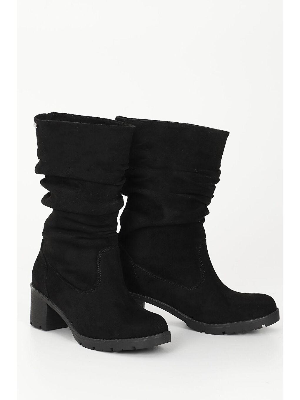 Siyah SİYAH  Yuvarlak Burun Körüklü Topuklu Kadın Günlük Çizme 35020