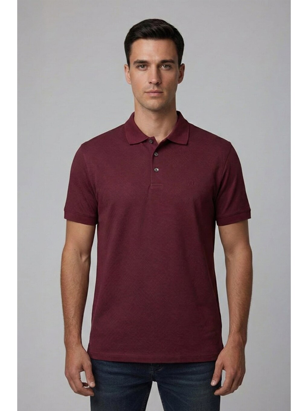 Jakar Desenli Polo Yaka Erkek Tişört Bordo