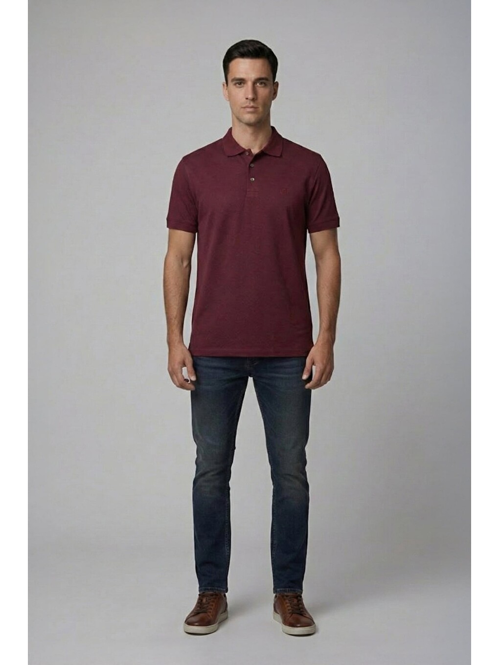 Jakar Desenli Polo Yaka Erkek Tişört Bordo-1